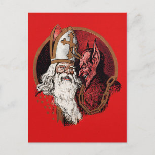 Carte postale vintage Krampus et Père Noël