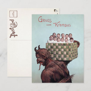 Carte postale vintage Krampus portant des enfants