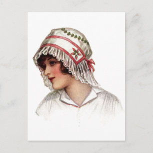 Carte Postale Vintage Lady à Embroidery and Lace Bonnet