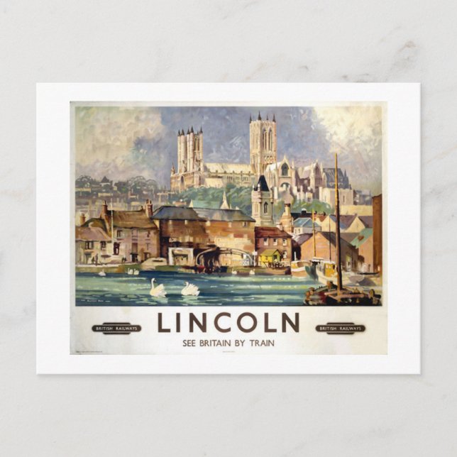 Carte Postale Vintage Lincoln Cathédrale British Railways Travel (Devant)