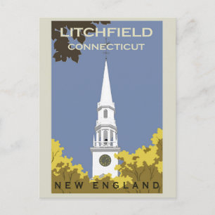 Carte Postale Vintage Litchfield Connecticut Church Travel