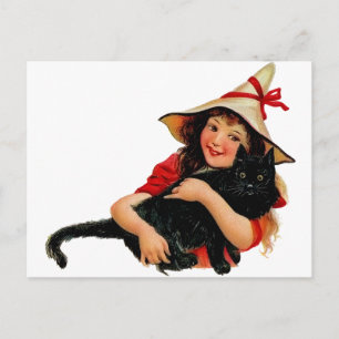 Carte postale vintage Little Witch and Cat