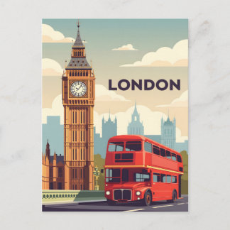 Carte Postale Vintage London with Big Ben and Red bus