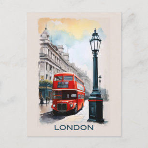 Carte Postale Vintage Londres Angleterre Red Bus Travel
