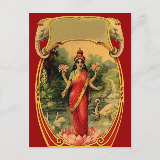 Carte Postale vintage Lotus Fleur Déesse hindoue Lakshmi (Devant)