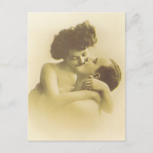 Carte Postale Vintage love couple kissing sepia illustration