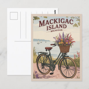 Carte Postale Vintage Mackinac Island Michigan avec cadeau Fleur