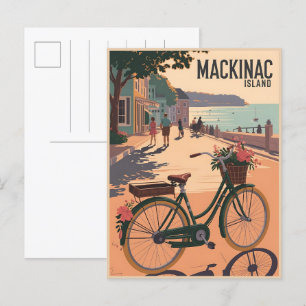 Carte Postale Vintage Mackinac Island Michigan avec cadeau Fleur