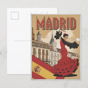 Carte Postale Vintage Madrid Espagne flaminco souvenirs, cadeaux