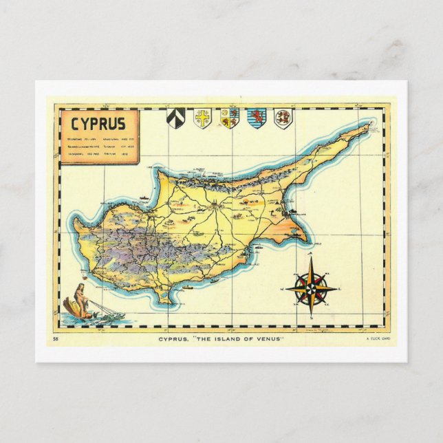 Carte Postale Vintage Map of Cyprus (Devant)