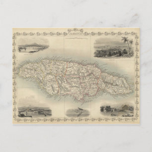 Carte Postale Vintage Map of Jamaica (1851)