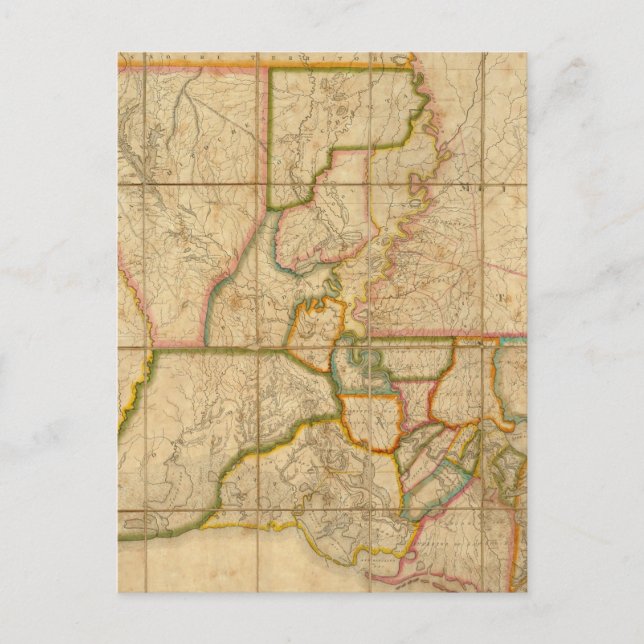 Carte Postale Vintage Map of Louisiane (1816) (Devant)