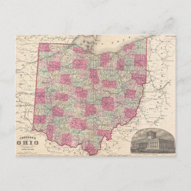Carte Postale Vintage Map of Ohio (Devant)