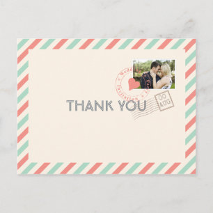 Carte Postale Vintage Mariage Airmail Merci note avec photo