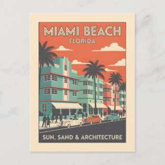 Carte Postale Vintage Miami Beach Florida Art Deco Travel