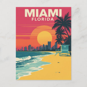 Carte Postale Vintage Miami Florida Beach Sunset