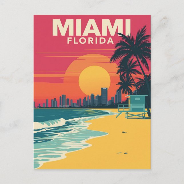 Carte Postale Vintage Miami Florida Beach Sunset (Devant)