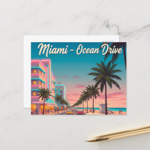 Carte Postale Vintage Miami, Ocean Drive Travel
