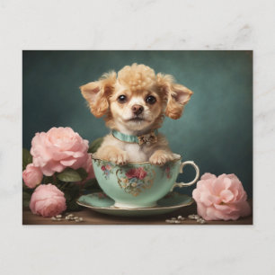 Carte Postale Vintage mignon Teacup Poodé Chien Chien Rose Portr