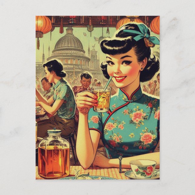 Carte Postale Vintage mignonne asiatique fille (Devant)