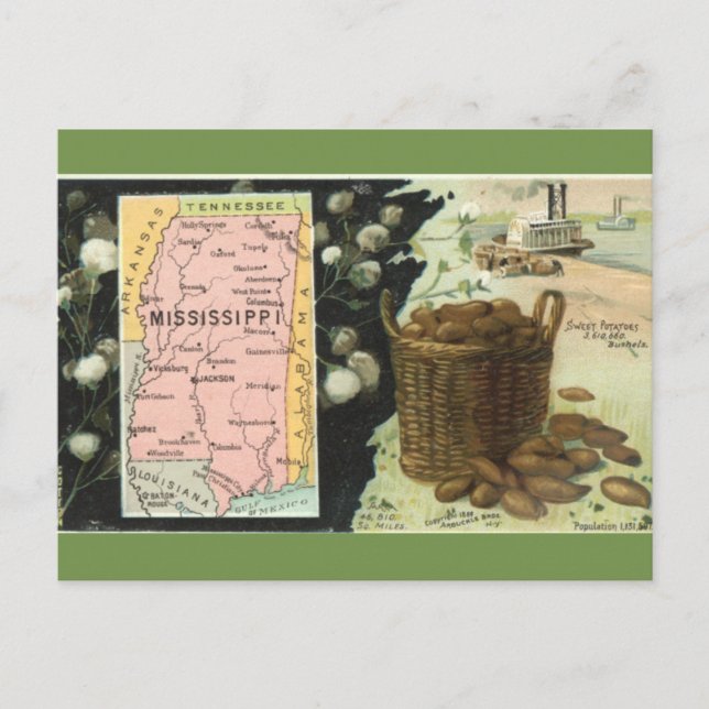Carte Postale Vintage Mississippi Map Postcard (Devant)