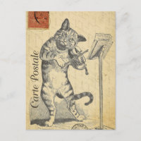 Carte postale Vintage moderne Cat Fiddle collage