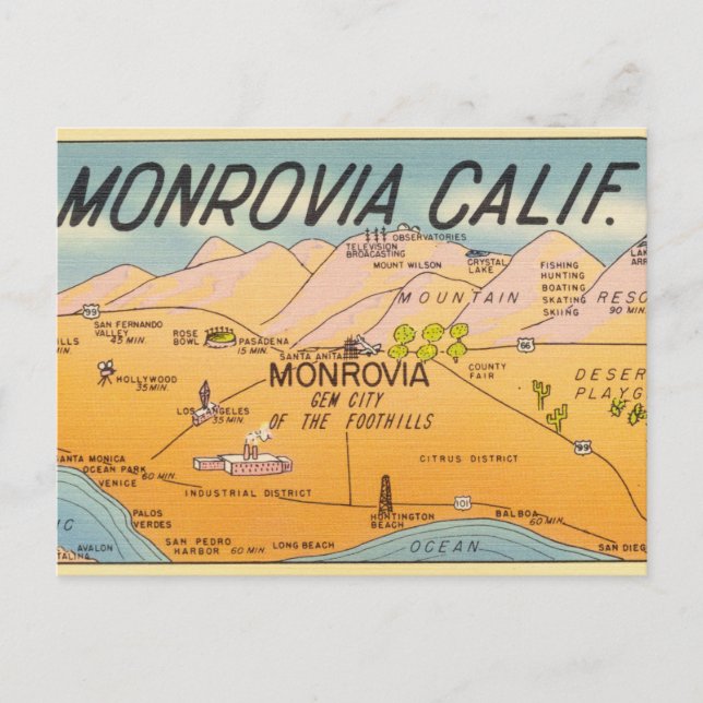 Carte Postale Vintage Monrovia Californie (Devant)