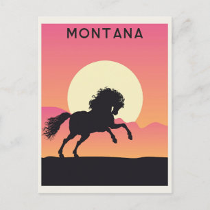 Carte Postale Vintage Montana Horse Mountain Sunset Travel