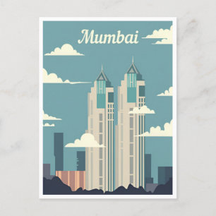 Carte Postale Vintage Mumbai, Inde Tourisme d'aquarelle de voyag