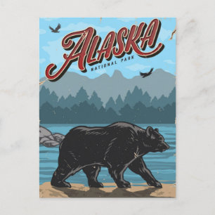 Carte Postale Vintage National Park Alaska bear retro