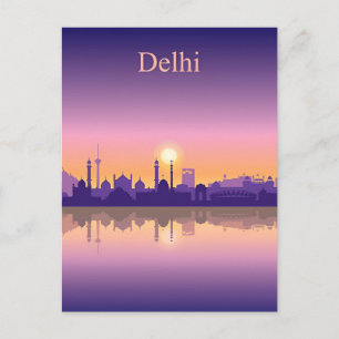Carte Postale Vintage New Delhi, Inde Voyage aquarelle rétro