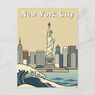 Carte Postale Vintage New York City Art Déco Waves Travel