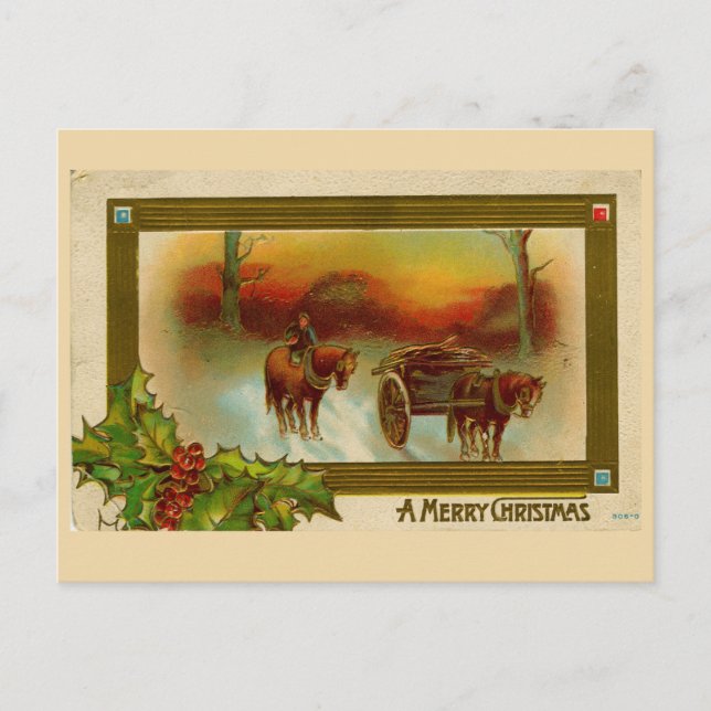 Carte postale Vintage Noël Cheval & Carriage (Devant)