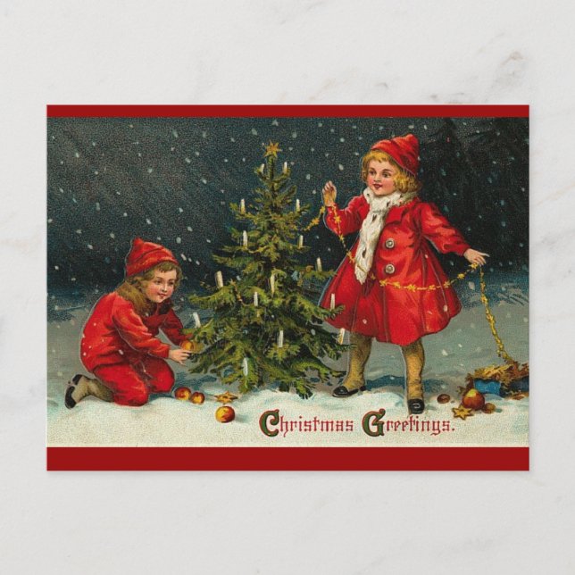 Carte Postale Vintage Noël enfants neige (Devant)