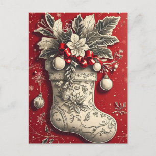 Carte postale Vintage Noël Holly Stocking Holiday