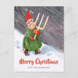 Carte Postale Vintage Noël Petite fille bougies neige CC0319