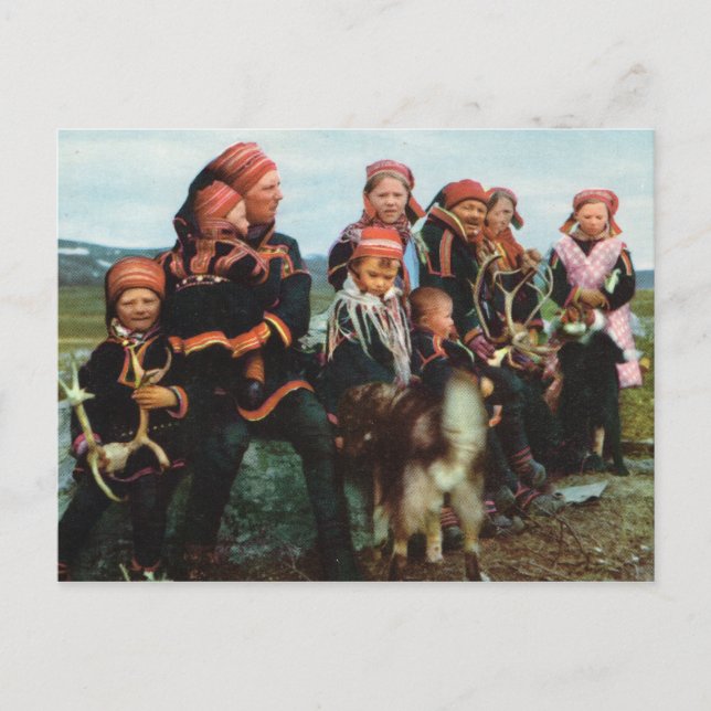 Carte Postale Vintage Norway, Lapland, Sami family 1950 (Devant)