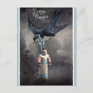 Carte Postale Vintage Oiseau portant bébé Bonne année