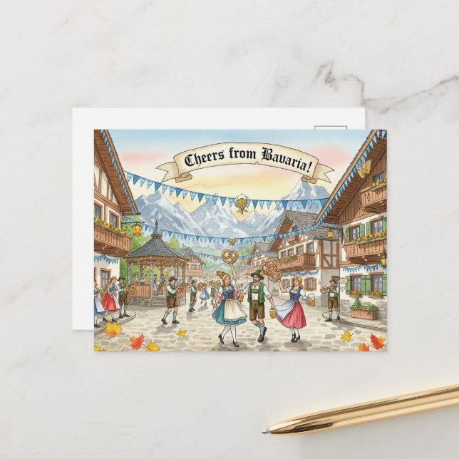 Carte postale vintage Oktoberfest Toast (Devant/Arrière en situation)