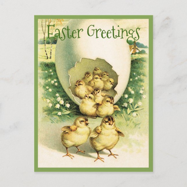 Carte Postale Vintage Pâques Salutations poussins (Devant)