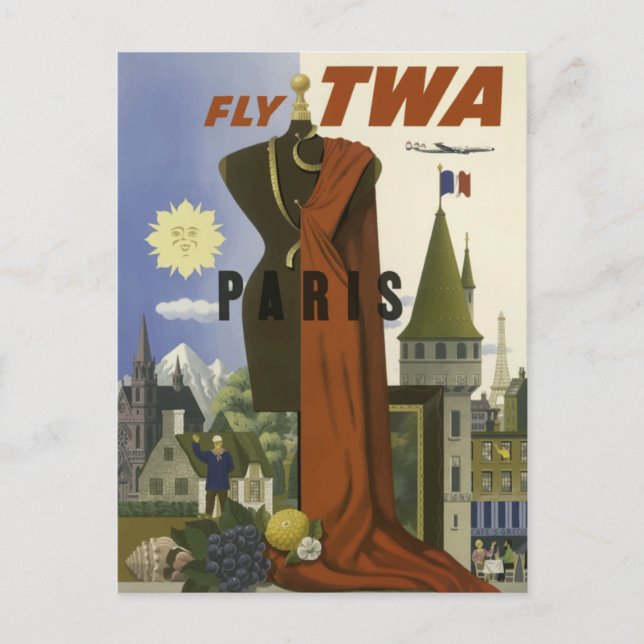 Carte postale vintage Paris Airline (Devant)
