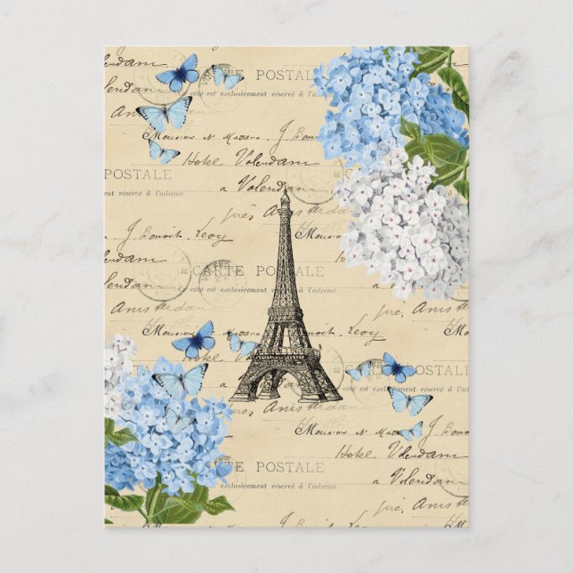 Carte postale vintage Paris Blue Flower (Devant)