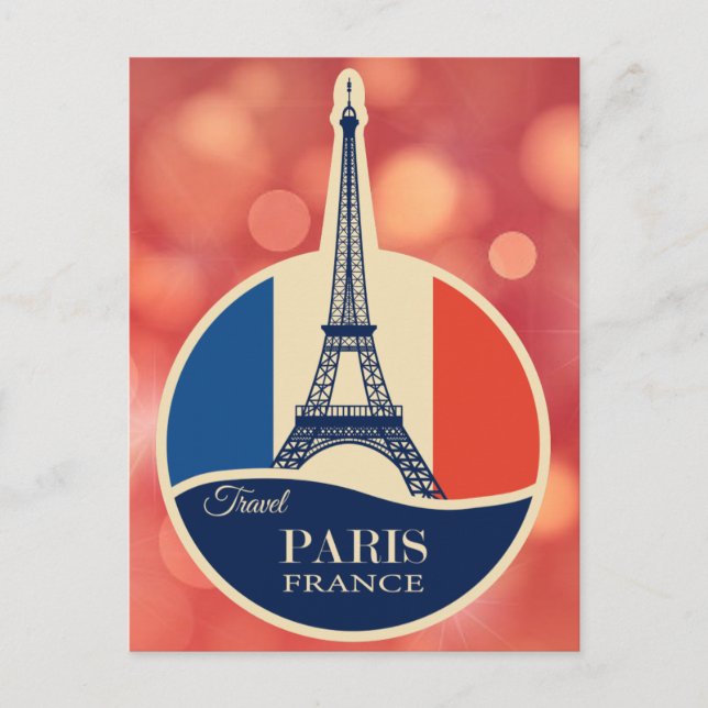 Carte Postale Vintage Paris France Tour Eiffel Drapeau français (Devant)