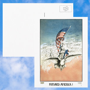 Carte Postale Vintage patriotique, Dame, Aigle avec drapeau amér