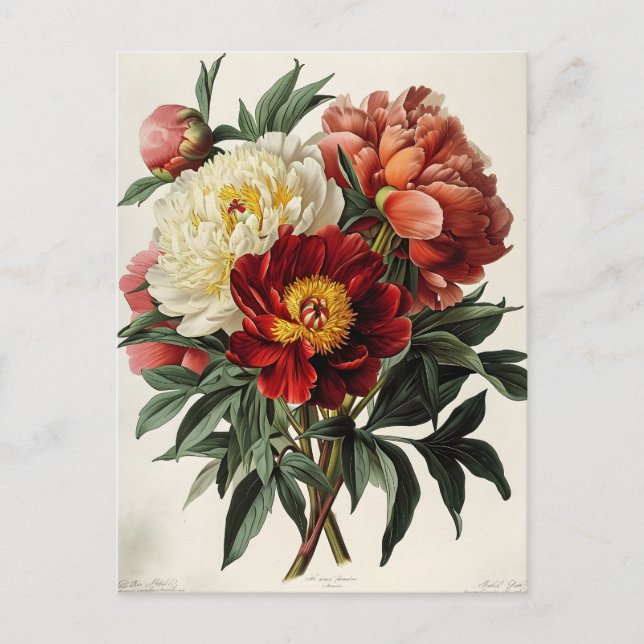 Carte Postale Vintage Peony : Élégance florale intemporelle (Devant)