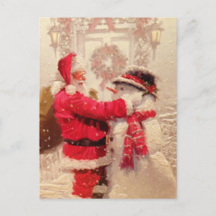 Carte Postale Vintage Père Noël Snowman Noël Personnalisé