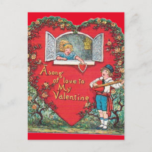 Carte Postale Vintage Petit Garçon Serenades Petite Fille Valent