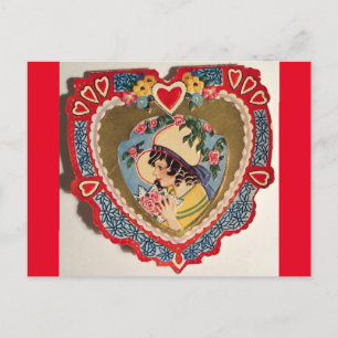 Carte Postale Vintage petite fille dans le coeur Valentine