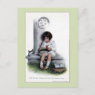 Carte Postale Vintage petite fille triste, jours d'école 1909 We