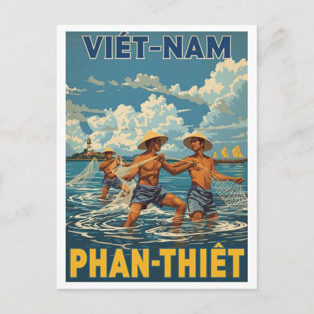 Carte Postale Vintage Phan Thiết Fishermen (Devant)